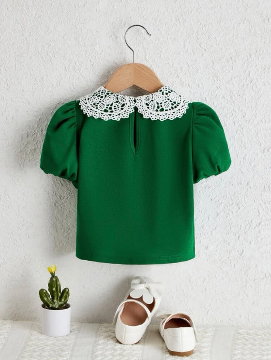 Kids CHARMNG Toddler Girls Contrast Guipure Lace Peter Pan Collar Puff Sleeve Blouse