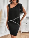 Casual Asymmetrical Collar Sleeveless Dress With Contrast Trim