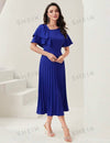 Asymmetrical Neck Butterfly Sleeve Pleated Hem Dress Without Belt