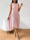 Solid Pleated Hem Dress