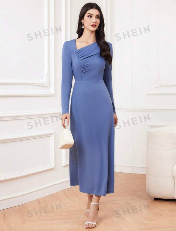 Solid Color Long Sleeve Dress