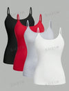 4pcs Casual Minimalist ECG Heart Pattern Camisole Tops