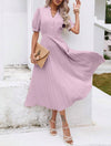 Notched Collar Cap Sleeve Ruffle Hem Dress