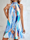 Brush Print Tie Back Halter Neckline Dress