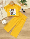 Kids EVRYDAY Young Girl Figure Graphic Batwing Sleeve Tee & Paperbag Waist Bow Front Pants