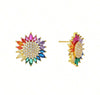 1pair Cross-Border Fresh Sweet Cute Style Girl Colored Cubic Zirconia Sunflower Stud Earrings