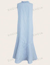 Blue & White Striped Flounce Hem Woven Casual Dress, V-Neck, Summer