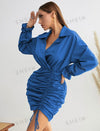 Flounce Sleeve Drawstring Front Ruched Side Dress