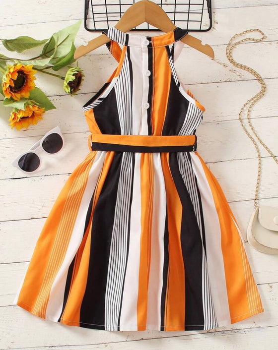 GIRLS Kids SUNSHNE Young Girl Striped Print Halter Dress