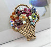 Vintage look gold plated basket flowers brooch suit coat broach pin collar
