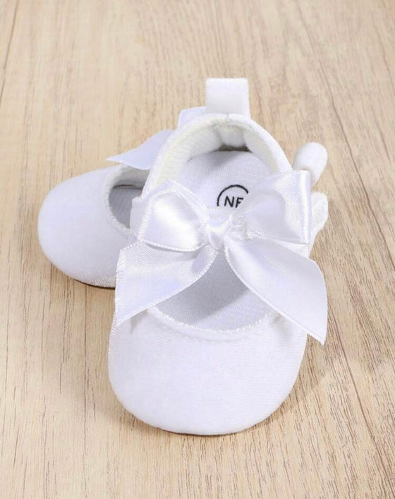 1 Pair Baby Girls' Solid Color Bow Knot Soft Fabric Shoes With Design, Suitable For Spring And Autumn, 0-4Months