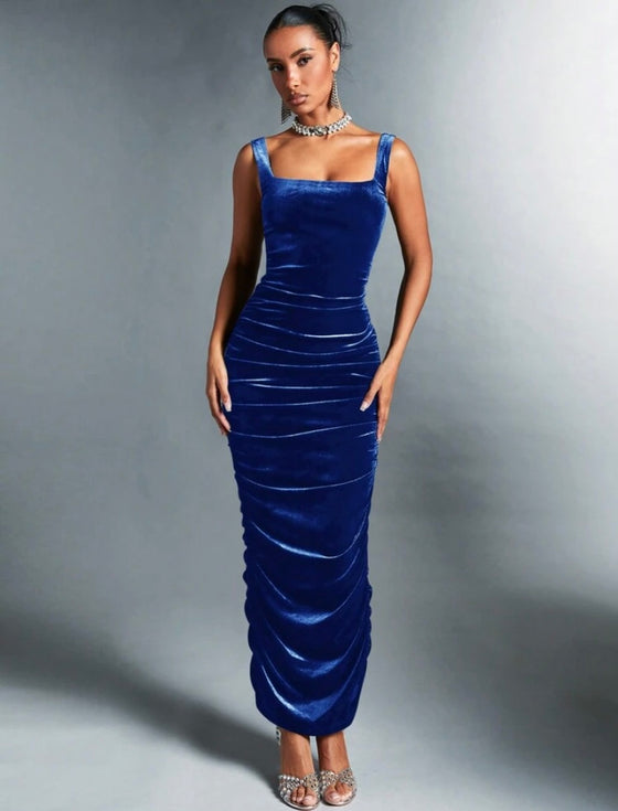 Split Back Ruched Velvet Bodycon Dress