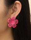1pair Trendy & Stylish Colorful Pink Flower Stud Earrings
