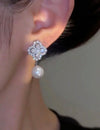 2pcs New Clover Cubic Zirconia Faux Pearl Earrings, Fashionable And Elegant Ear Jewelry