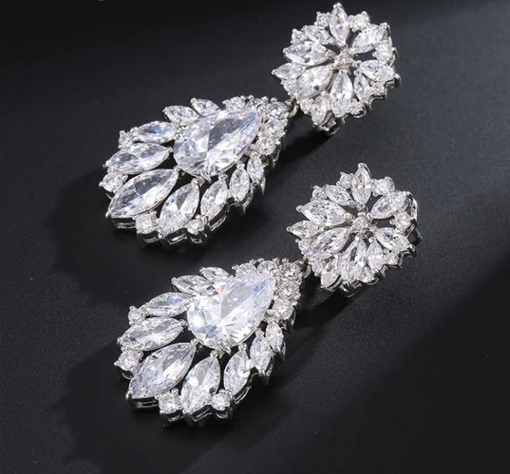 cubic zirconia colorful stone earrings flower shape silver color luxury earrings jewelry women