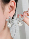 1pair Fashion Cubic Zirconia Flower Imitation Faux Pearl Earrings