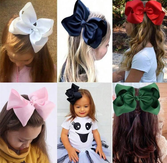 2Pcs/Pack White 8 Inch (20CM) Hair Bows Clips, Big Hair Bows for Girls Toddler Boutique Grosgrain Ribbon Big Large Bows Alligator Clips Kids Hair Accessories