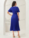Asymmetrical Neck Butterfly Sleeve Pleated Hem Dress Without Belt