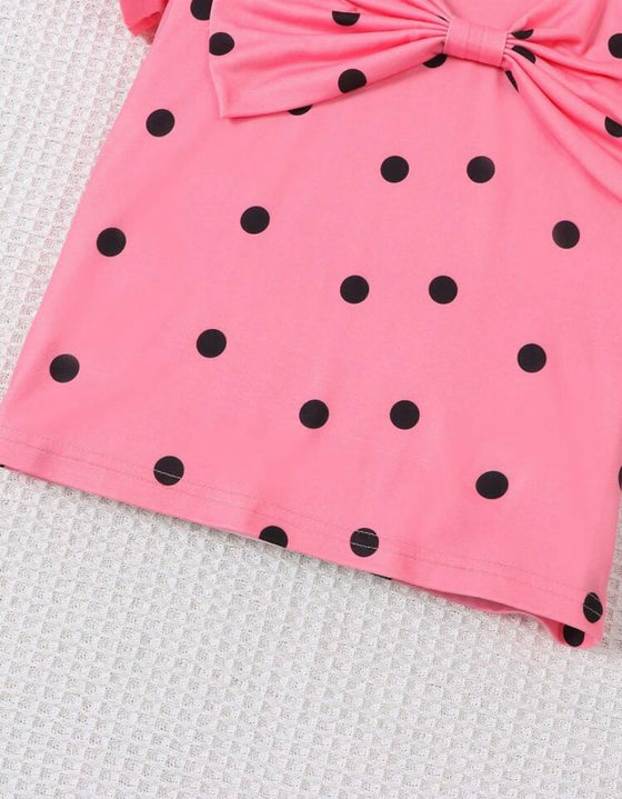 Young Girl Polka Dot Print Bow Front Tee