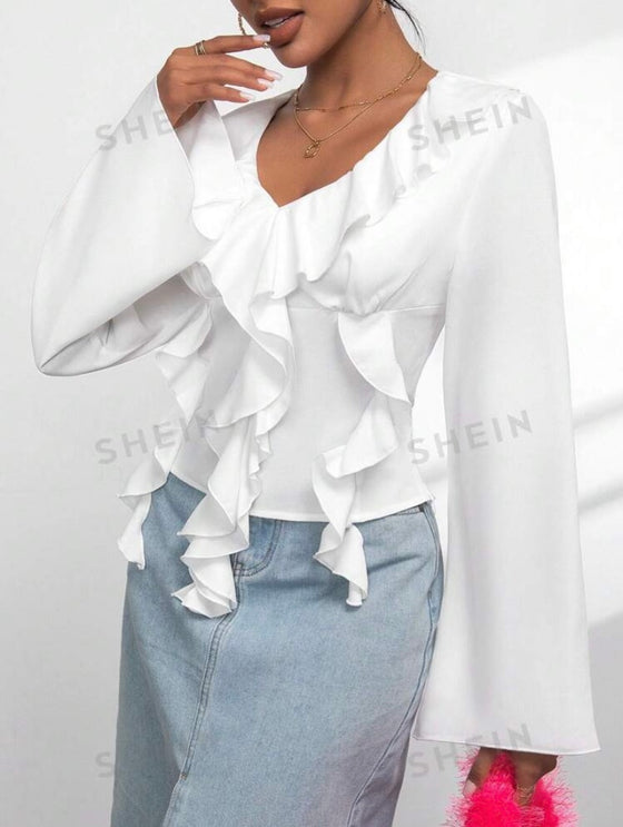 Women Ruffle Collar Shirt
