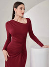 Women's Asymmetrical Neckline & Pleated Body Casual Dress