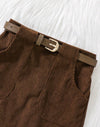 Young Girl Slant Pocket Corduroy Skirt With Belt