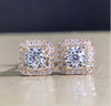 Bling Bling Hollow Round Gems Zircon Square Stud Earrings Girls rose gold Classic Earring Women