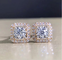  Bling Bling Hollow Round Gems Zircon Square Stud Earrings Girls rose gold Classic Earring Women