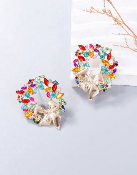 1pair Colored Rhinestone Circle Earrings For Women