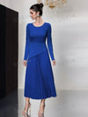 Solid Color Round Neck Pleated Hem A-Line Dress