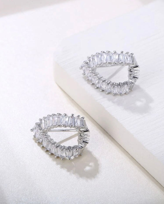 Cubic Zirconia Decor Stud Earrings