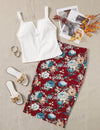 Privé Notched Neck Cami Top & Floral Print Skirt Set