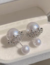 1pair Elegant & Smooth & Round Cultured Faux Pearl Stud Earrings With Little Diamonds