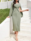 Solid Color Cape Sleeve Twist Knot Sheath Dress