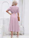 Notched Collar Cap Sleeve Ruffle Hem Dress