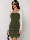 Color Block Cargo Pocket Dress