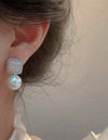 1pair Exquisite Square Earrings With Faux Pearl Pendant, Zinc Alloy Material Vintage & Elegant Style