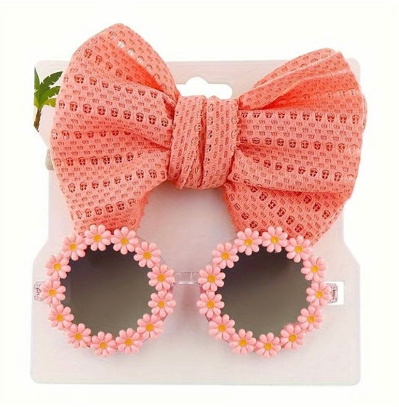 2pcs Butterfly Hair Band And Round Flower Sunglasses