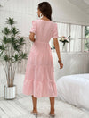 Gingham Puff Sleeve Ruffle Hem Smock Dress