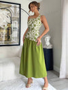 Casual Asymmetric Neckline Waist Belt Pleated Silhouette Printed Dress
