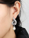 2pcs Fashionable Copper Cube, , Geometric Flower & Faux Pearl Dangle Earrings Suitable For Women's Daily Wear