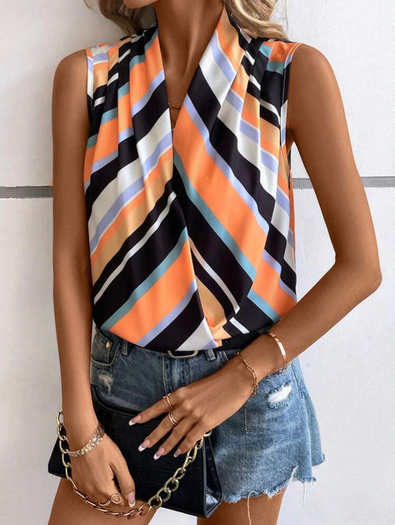 Striped Print Sleeveless Blouse