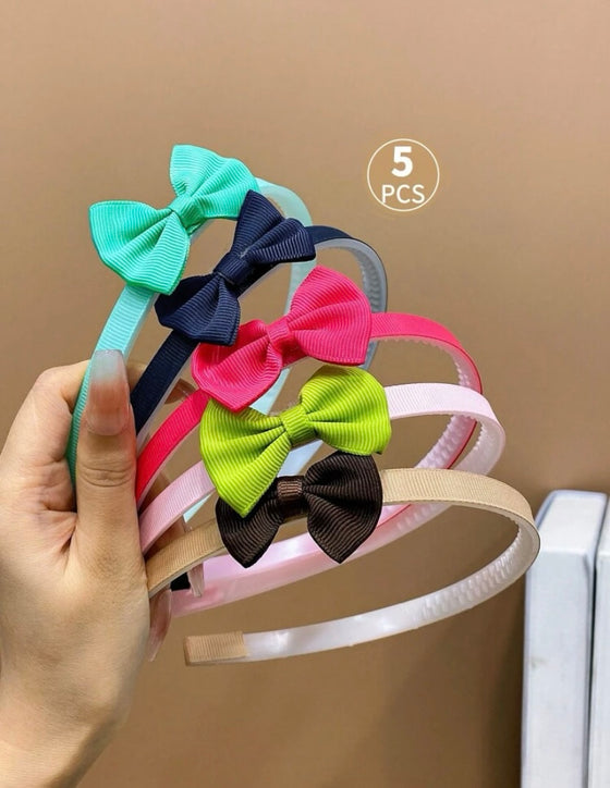 5pcs Kids' Colorful Fabric Cute Bow Hairbands