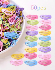  50pcs Girls' Cute Colorful Heart Shaped Hair Clips With Metal Bb Clasp, Random Colors, Great For Daily Wear Or Valentine'S Day Gift
