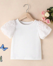  Kids EVRYDAY Toddler Girls Contrast Appliques Mesh Puff Sleeve Tee