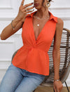 Solid Plunging Neck Sleeveless Peplum Blouse