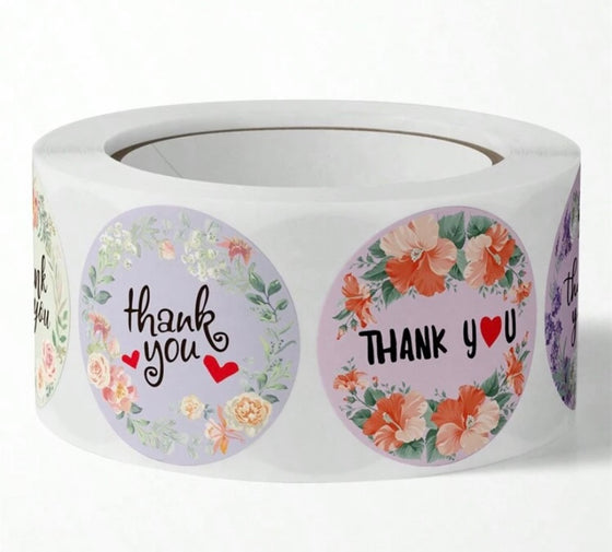 500pcs Gift Thank You Stickers, Flower Wedding Decoration Gift Box Packaging Stickers, Self-Adhesive Labels