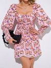 Studio Floral Print Square Neck Knot Front Lantern Sleeve Dress