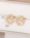 1pair Fashionable Sparkling Double Circle & Cubic Zirconia Decor Copper Earrings