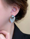 1 Pair (2pcs) Elegant Rhinestone & Grey Faux Pearl Stud Earrings, Great For Women